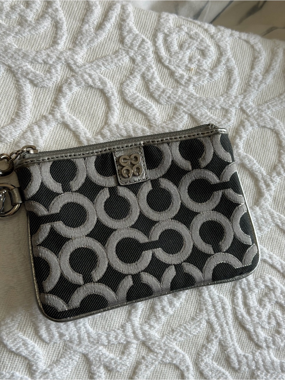 Coach Black and Gray Signature Wristlet Card Case